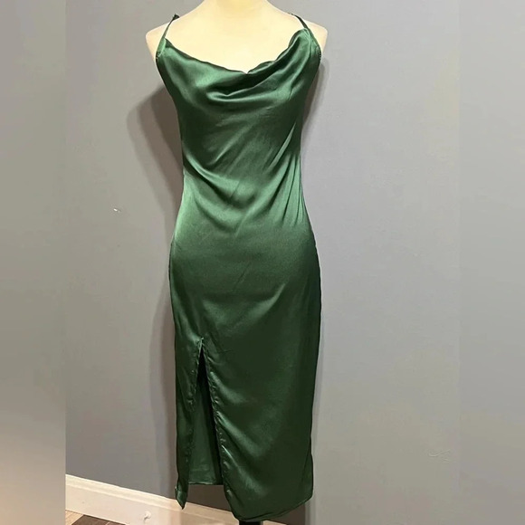 Emerald Green Strappy Satin Cowl Midi Dress size 4 adjustable straps slip dress - Picture 3 of 14
